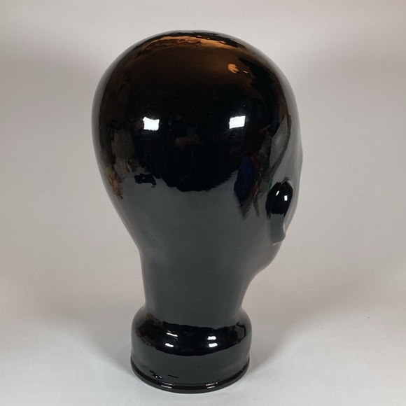 VTG Black Spain Glass Mannequin Head Hat Wig Stand Display - Picture 4 of 6